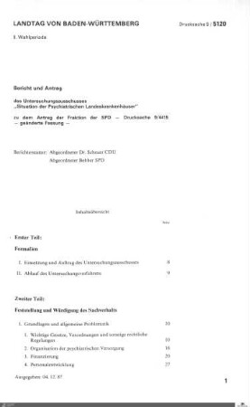 Bericht zur Situation der Psychiatrischen Landeskrankenhäuser