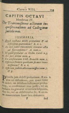 Membrum IV. De Transmissione actorum inquisitionalium ad Collegium iuridicum.