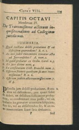 Membrum IV. De Transmissione actorum inquisitionalium ad Collegium iuridicum.