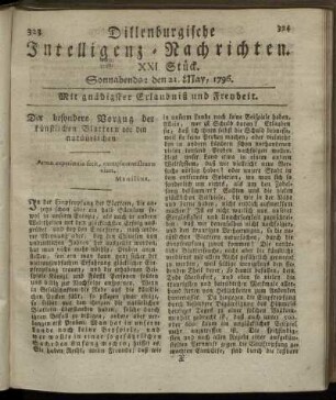 XXI. Stück. Sonnabends: den 21. May 1796.