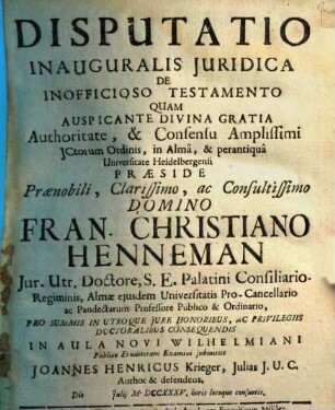 Disp. inaug. iur. de inofficioso testamento