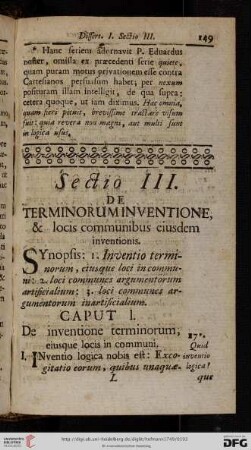 Sectio III: De terminorum inventione, & locis communibus eiusdem inventionis