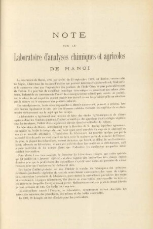 Note sur le Laboratoire d'analyses chimiques et agricoles de Hanoi ...