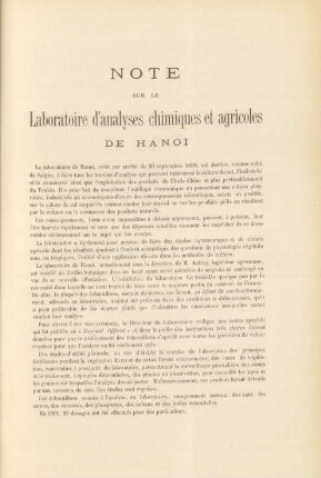 Note sur le Laboratoire d'analyses chimiques et agricoles de Hanoi ...