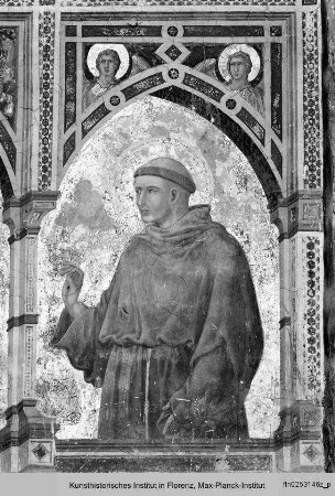 Madonna zwischen den Heiligen Johannes der Täufer und Franziskus - Altarbild: Maria m. Kind, den hl. Johannes d. T., Franziskus und Zwickelengeln