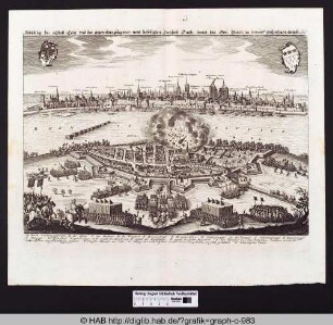 Abbildung der Statt Cöln und der gegenüber gelegener new befestigten Freyheit Deutz, sampt des Gen. Baudissin geschechnen anfals. 1632