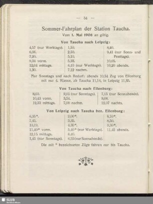Sommer-Fahrplan der Station Taucha