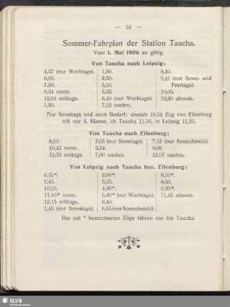 Sommer-Fahrplan der Station Taucha