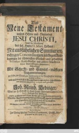 Das Neue Testament unsers Herrn und Heylandes Jesu Christi