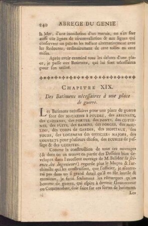 Chapitre XIX. Des Batimens necessaires a une place de guerre