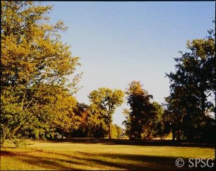 Potsdam, Neuer Garten, Blick aus dem Neuen Garten zum Maschinenhaus in Glienicke.