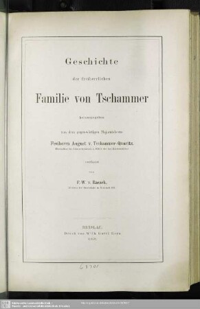 Geschichte der freiherrlichen Familie von Tschammer