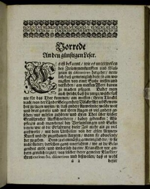 Vorrede An den günstigen Leser.