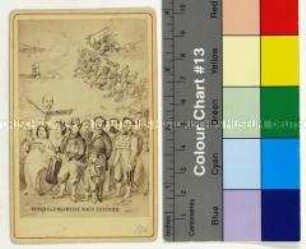 Karikatur auf Napoleon III. und das sog. Barrikadenministerium in Paris - Vertreibung ins Straflager nach Cayenne
