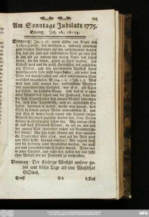 Am Sonntage Jubilate 1775. Evang. Joh. 16, 16 - 23.