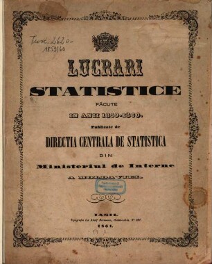 Lucrari statistice : făcute in anii... 1859/60 (1861)