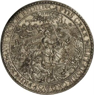 Medaille auf die Eroberung von 130 Feldzeichen durch Moritz von Oranien, 1600