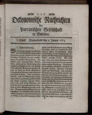 I. Stück. Sonnabends den 9 Januar 1773.