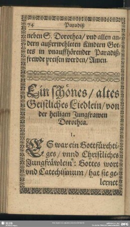 Ein schönes, altes Geistliches Liedlein, von der heiligen Jungfrawen Dorothea