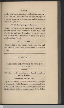 Chapitre VI. Cuissons de toute sorte de volailles