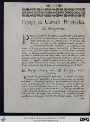 Parerga Ex Universa Philosophia.