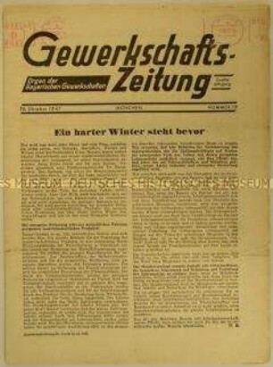 Mitteilungsblatt der Bayrischen Gewerkschaften "Gewerkschafts-Zeitung"
