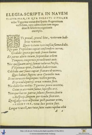 Elegia Scripta In Navem Tigurinam