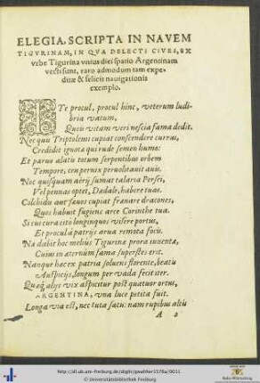 Elegia Scripta In Navem Tigurinam
