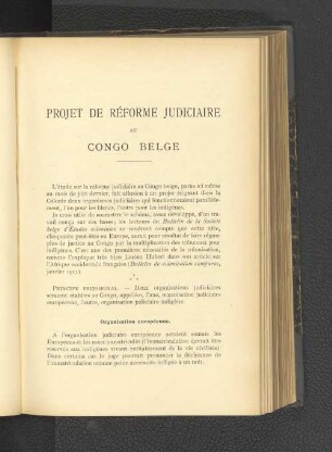 Projet de Réforme Judicaire au Congo Belge.