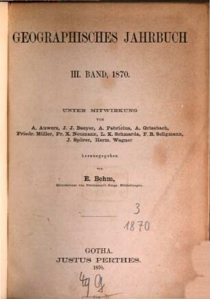 Geographisches Jahrbuch. 3. 1870