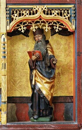Spätgotische Retabel mit Strahlenkranz-Madonna — Heiliger Antonius