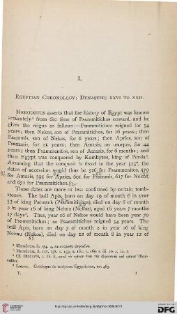 I: Egyptian chronology: Dynasties XXVI to XXII