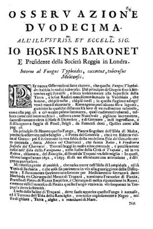 Osservazione Duodecima all'Illustriss. et Eccell. Sig. Io. Hoskins Baronet ...
