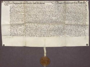 Schuldbrief der Stadt Pforzheim gegen Markgräfin Anna von Baden-Durlach, geborene Pfalzgräfin von Veldenz, über 1.000 fl.