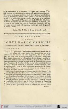 Al chiarissimo Signor Conte Marco Carburi