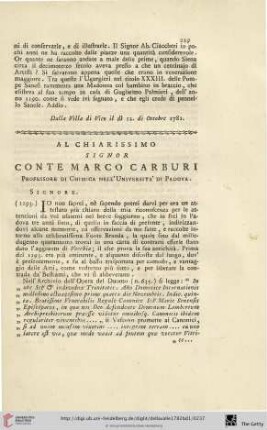 Al chiarissimo Signor Conte Marco Carburi