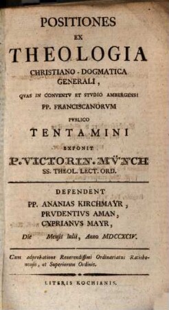 Positiones ex theologia christiano-dogmatica generali