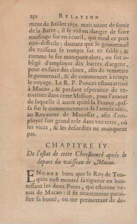 Chapitre IV. De l'estat de cette Chrestienté aprés le depart du vaisseau de Macao