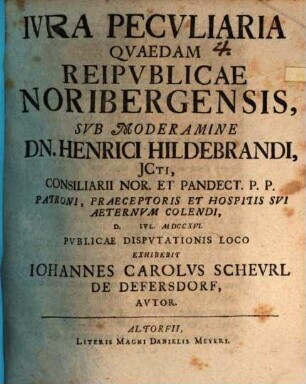 Ivra Pecvliaria Qvaedam Reipvblicae Noribergensis