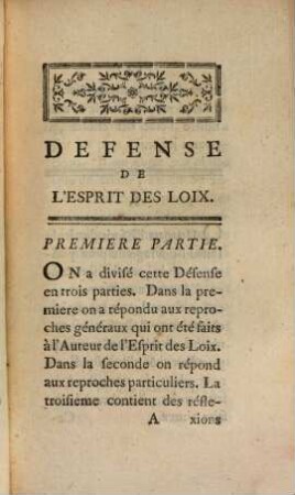 Defense de l'Esprit des Loix