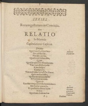 Series Rerum gestarum in Comitiis, Sive Relatio In Materia Capitulationis Caesareae.