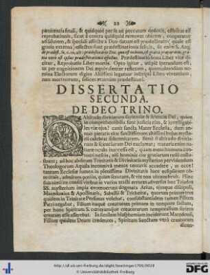 Dissertatio Secunda. De Deo Trino
