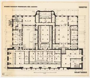 Kaiser-Wilhelm-Volkshaus für Lübeck: Grundriss Keller mit Raumprogramm 1:100, Maßstabsleiste