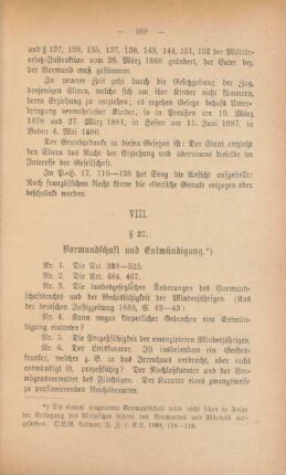 VIII. Vormundschaft und Entmündigung