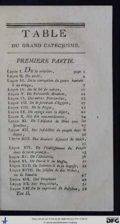 Table Du Grand Catechisme.