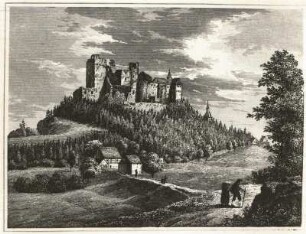 Ansicht Burgruine und Schloss Frauenstein : Frauenstein, Ansicht von Burgruine und Schloss Frauenstein, aus: Albert Schiffner: Beschreibung von Sachsen, Dresden 1845, S. 386