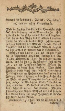Laudons Abstammung, Geburt, Begebenheiten, und die ersten Kriegsdienste