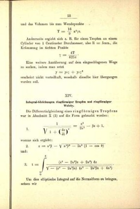XIV. Integral-Gleichungen ringförmiger Tropfen und ringförmiger Wulste.