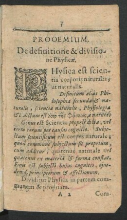Prooemium. De definitione & divisione Physicae.