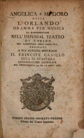 Angelica e Medoro ossia L'Orlando : Dramma per musica